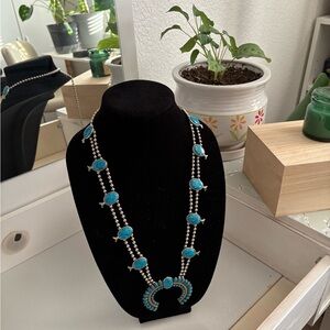 Bold Vintage faux Turquoise Necklace and Silver metal alloy Southwestern Combo!